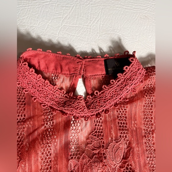 Worthington Blouse High Neck Lace Sheer Mauve Pink Chic Lace Sleeveless Small - Picture 4 of 9